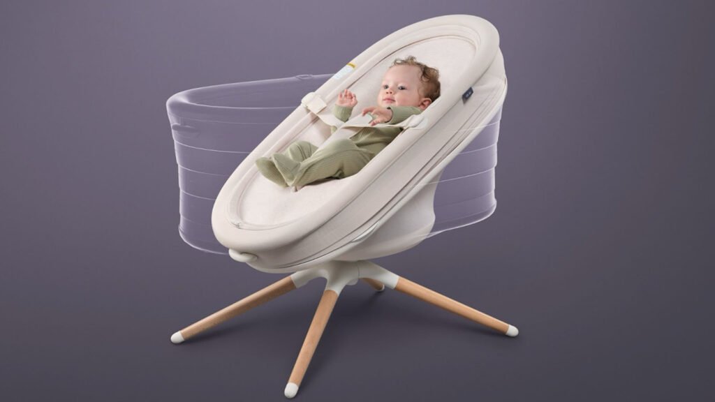 At CES 2025, Elvie introduced a smart bouncer that can be controlled via an app and transforms into a bassinet.